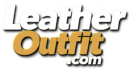 Leather Outfit logo featuring a modern white and gold wordmark for a premium leather apparel manufacturer.