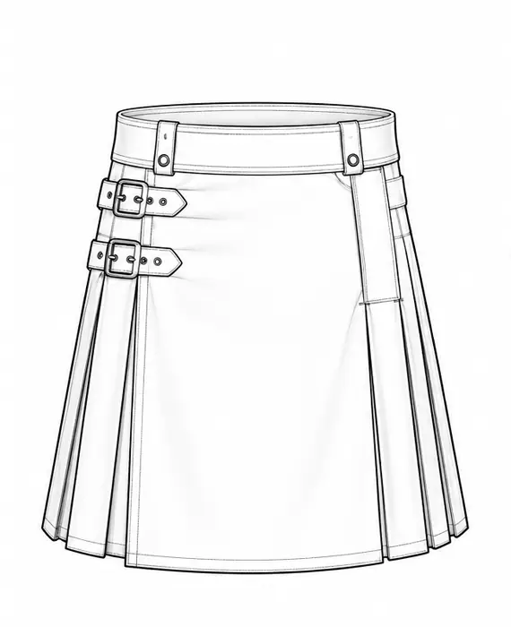 flat sketch for leather kilt custom made by leatheroutfit.com